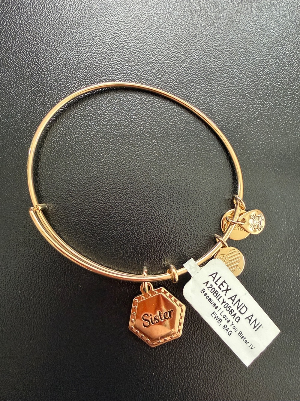 Alex and Ani Rose Gold Sister Hexagon Charm Bangle
